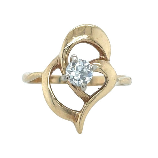 14K Yellow Gold Heart Shaped Design1/3 CTW Diamond Solitaire Ring Size 5