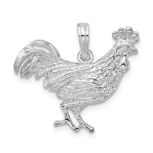 De-Ani Sterling Silver Rhodium-Plated Polished Rooster Pendant 19mm X 23mm