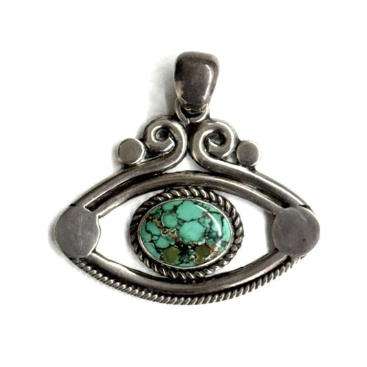 Silver Evil Eye Pendant With Turquoise Stone 18.6g Boho-Style Jewelry Handmade