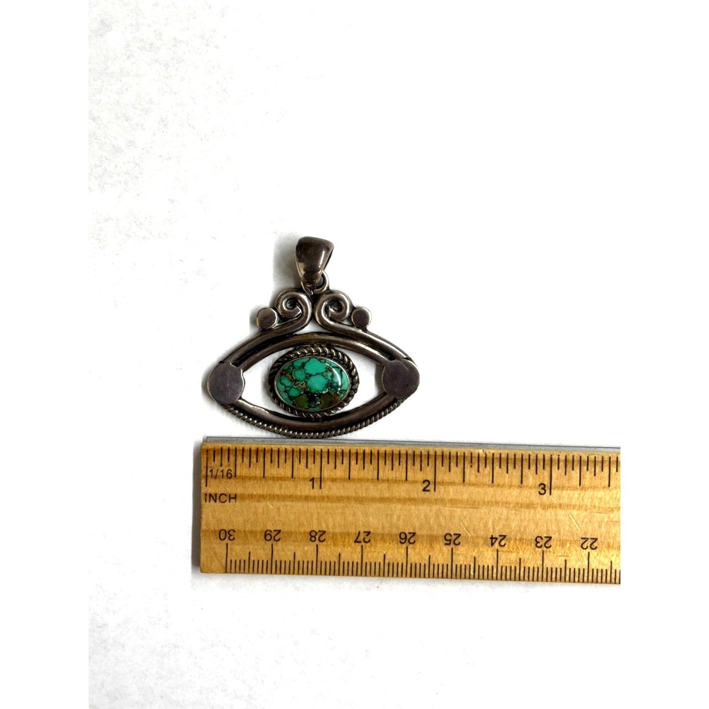 Silver Evil Eye Pendant With Turquoise Stone 18.6g Boho-Style Jewelry Handmade
