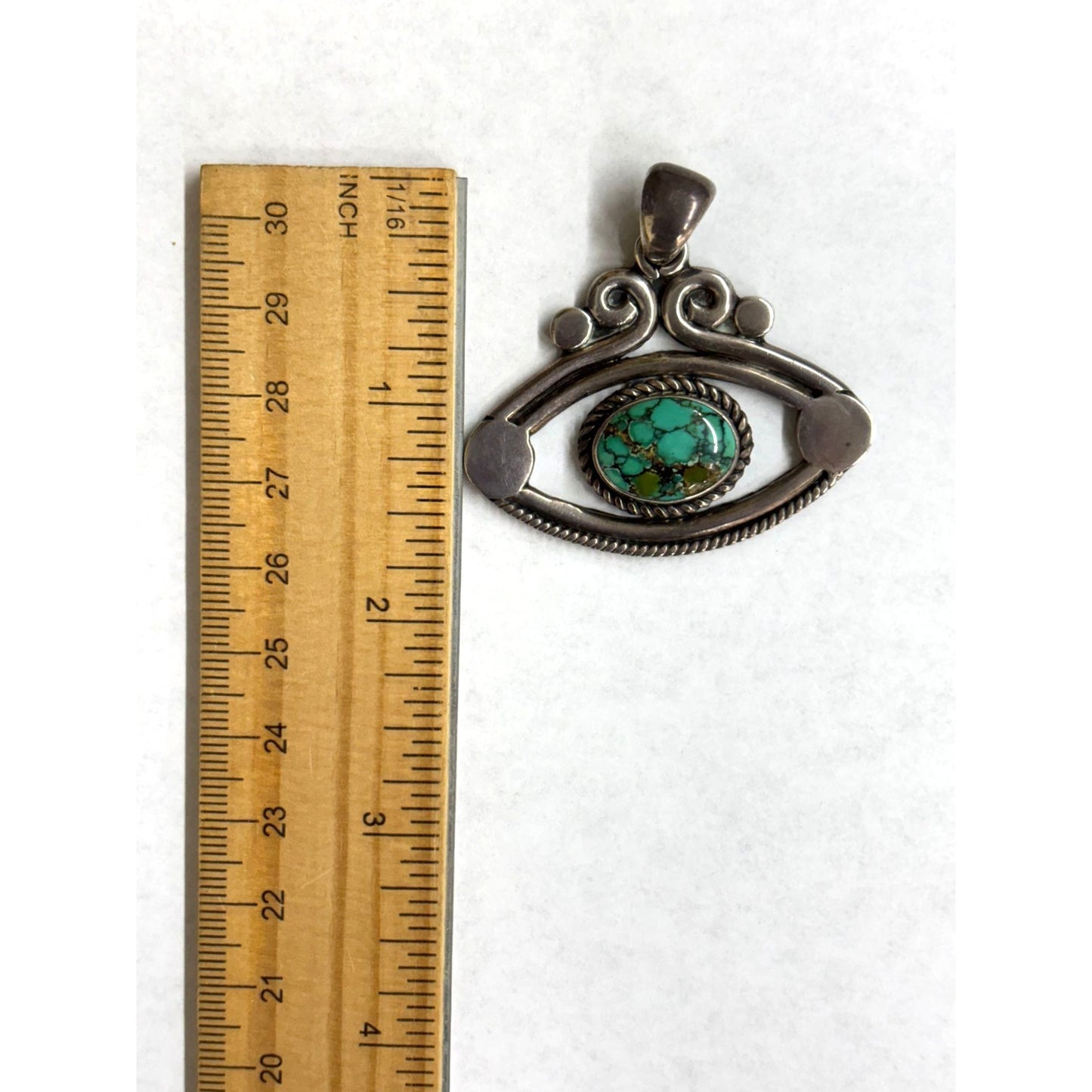 Silver Evil Eye Pendant With Turquoise Stone 18.6g Boho-Style Jewelry Handmade