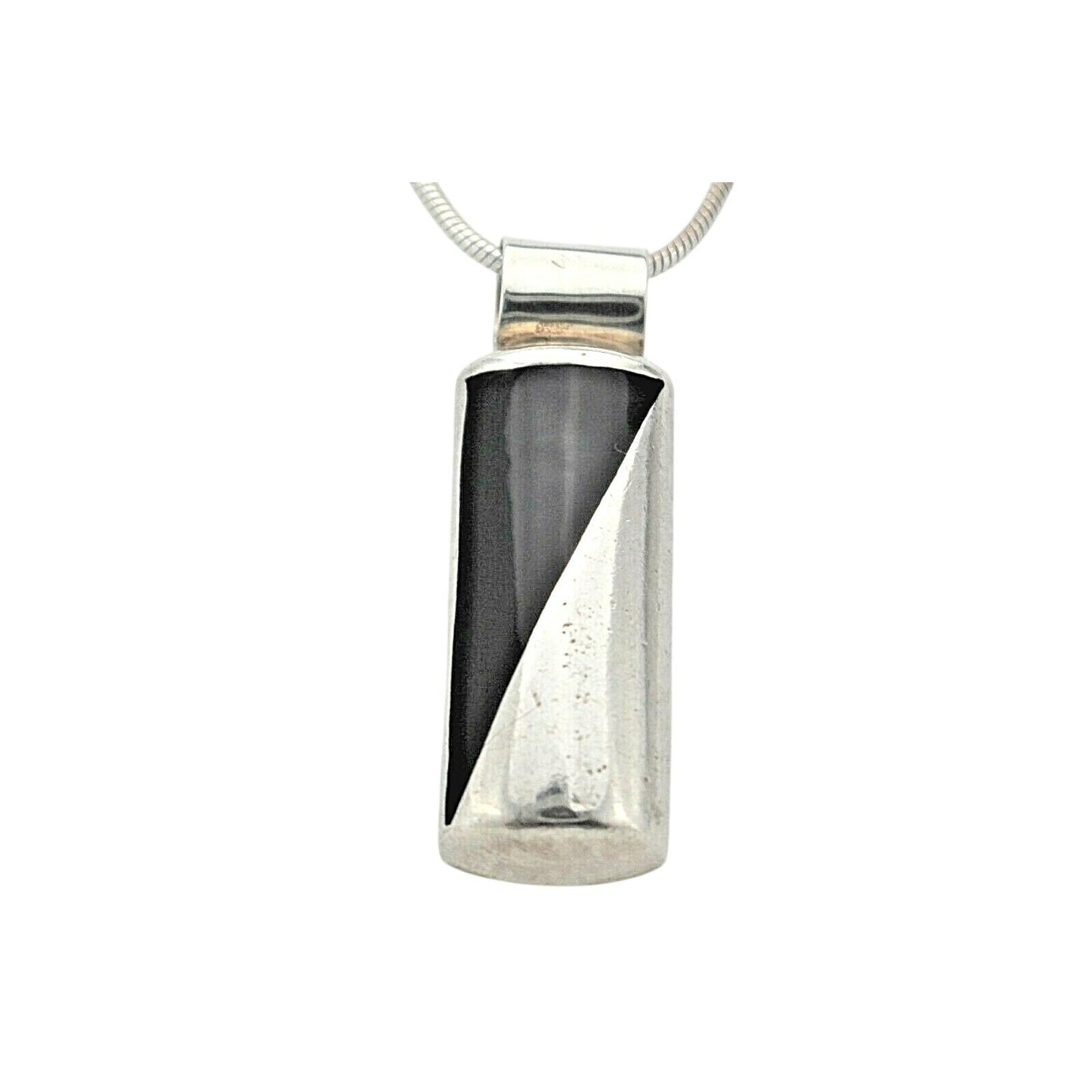 Onyx Pendant With 18 Inch Snake Chain In Solid .925 Sterling Silver 17.0 g