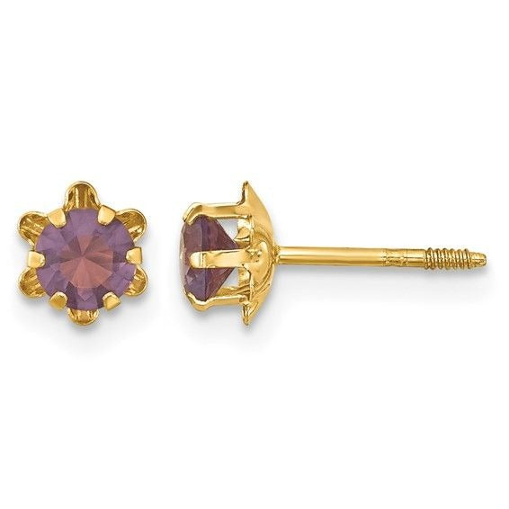 14k Madi K Round CZ February Birthstone Screwback Post Earrings