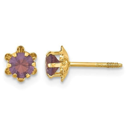 14k Madi K Round CZ February Birthstone Screwback Post Earrings