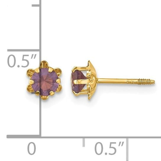 14k Madi K Round CZ February Birthstone Screwback Post Earrings