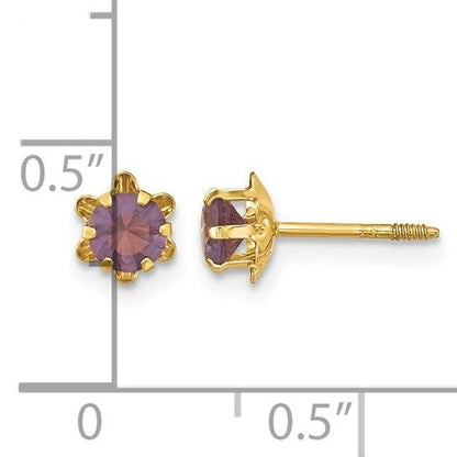 14k Madi K Round CZ February Birthstone Screwback Post Earrings