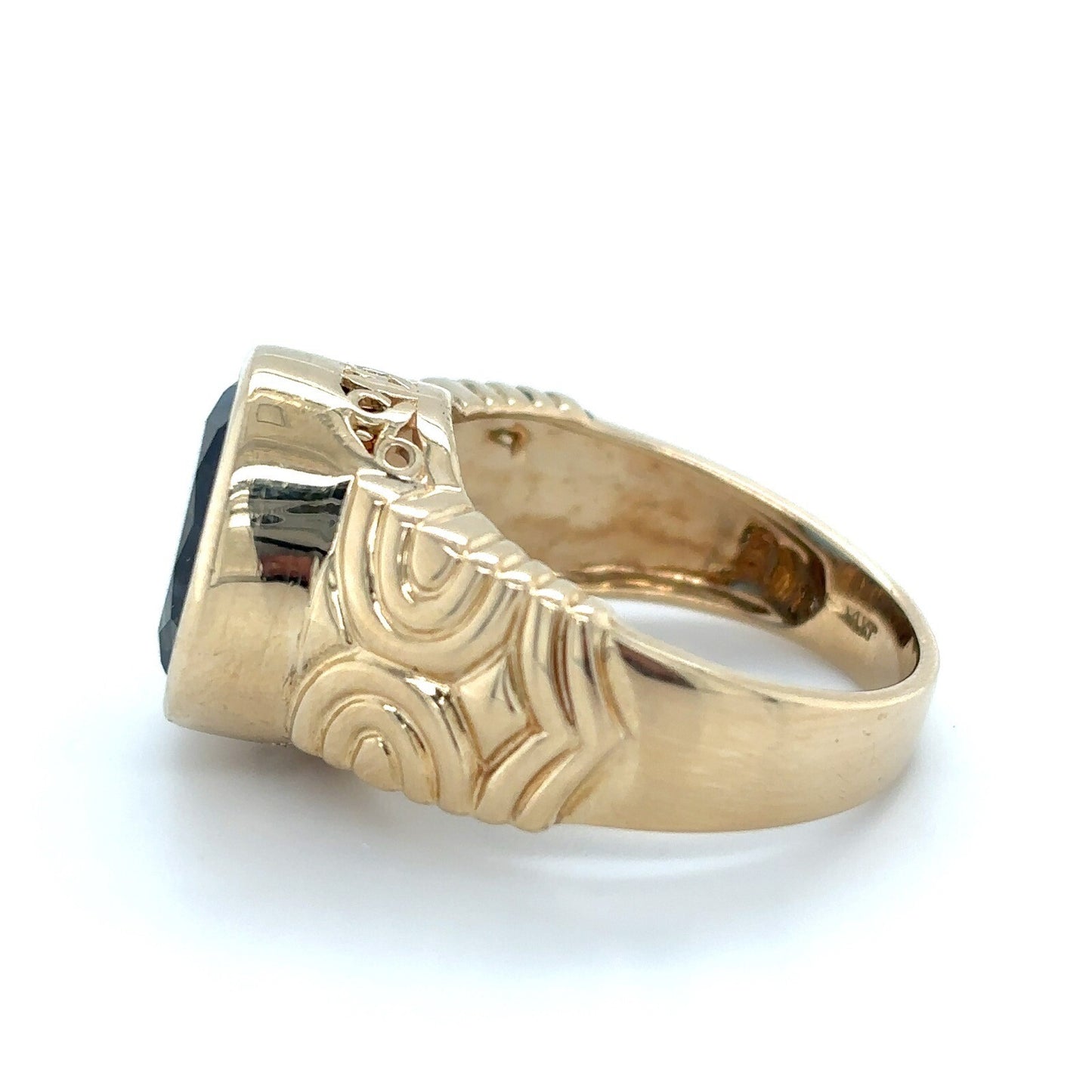 London Blue Topaz 14K Yellow Gold Ring With Intricate Design Size 7 7.7g Elegant Jewelry Piece