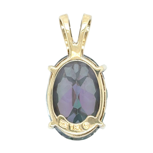 10k Yellow Gold Mystic Topaz Solitaire Oval Pendant Diamond 2.6g