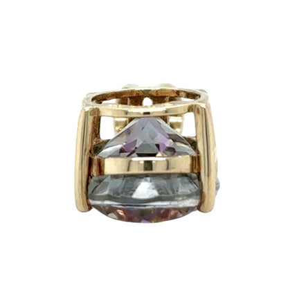 10k Yellow Gold Mystic Topaz Solitaire Oval Pendant Diamond 2.6g
