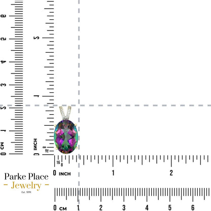 10k Yellow Gold Mystic Topaz Solitaire Oval Pendant Diamond 2.6g