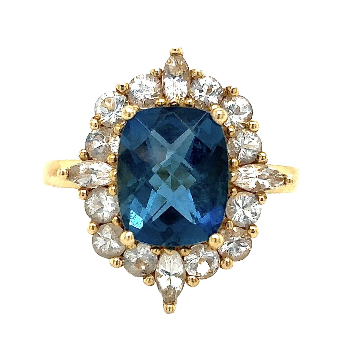 Blue & White Topaz 14k Yellow Gold Ring 4.2g Size 8.25