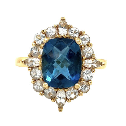 Blue & White Topaz 14k Yellow Gold Ring 4.2g Size 8.25