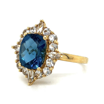 Blue & White Topaz 14k Yellow Gold Ring 4.2g Size 8.25