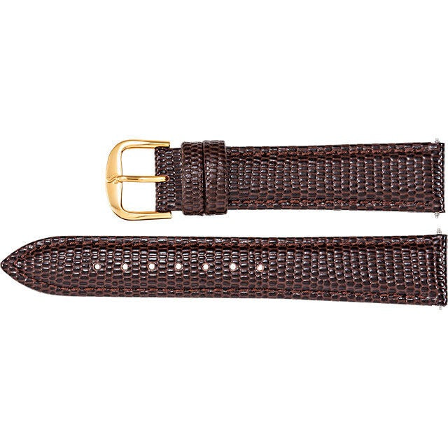 Men's 18mm Regular Brown Leather Lizard Grain Padded Watch Strap Band