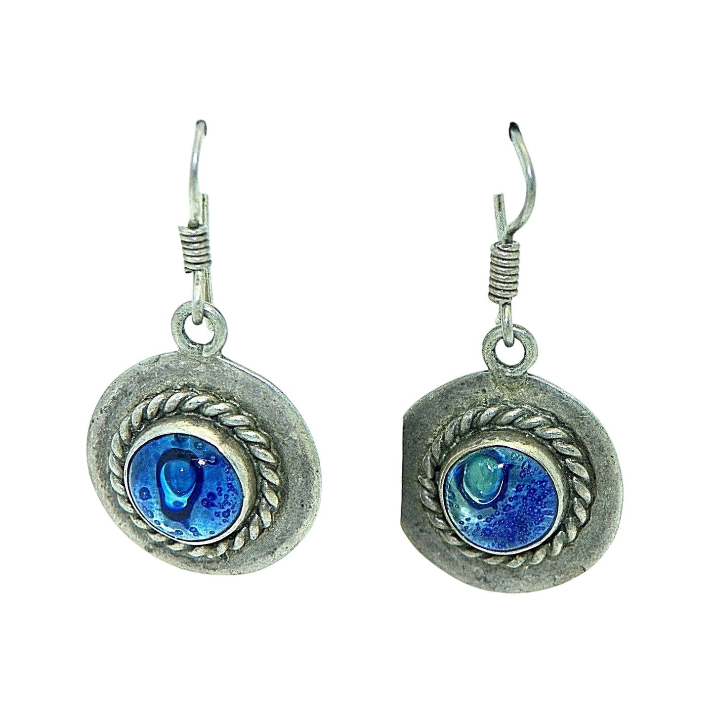 Blue Glass Dangle Earrings .925 Sterling Silver 9.2g