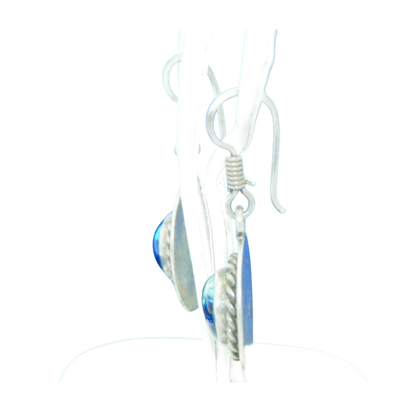 Blue Glass Dangle Earrings .925 Sterling Silver 9.2g