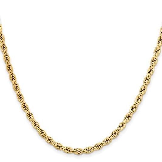 Chisel Stainless Steel Yellow IP-plated 4mm Rope 22" Necklace