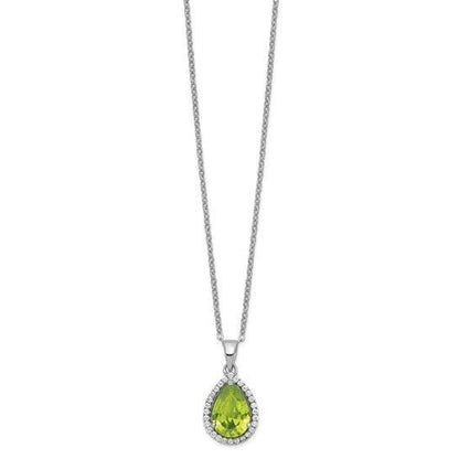 Sterling Silver Rhodium-plate Polished Simulated Peridot and CZ 18 inch Necklace