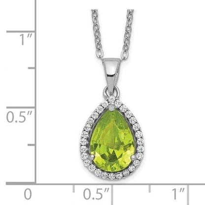 Sterling Silver Rhodium-plate Polished Simulated Peridot and CZ 18 inch Necklace
