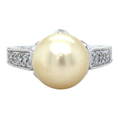 Pearl Solitaire & 1/3ctw Diamond 14k White Gold Ring 6.3g Size 7