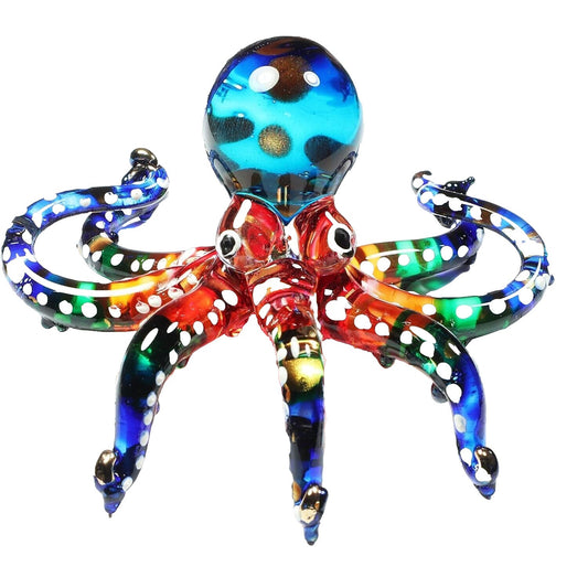 3" White Dotted Multicolor Octopus Hand Blown Glass Figurine Hand Blown Glass