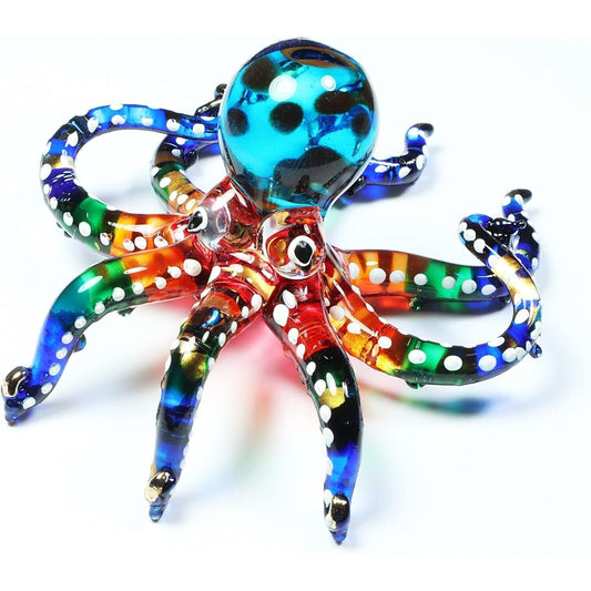 3" White Dotted Multicolor Octopus Hand Blown Glass Figurine Hand Blown Glass