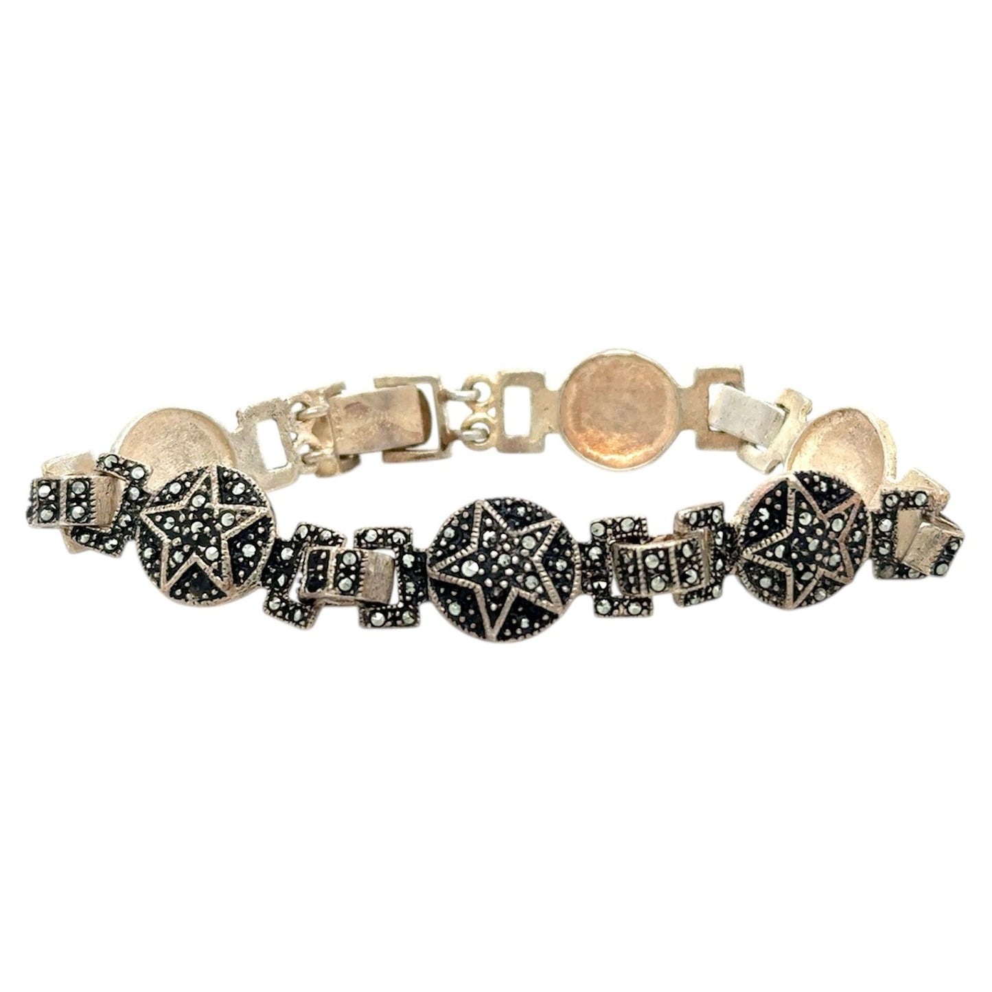 Marcasite Link 7" inch Sterling Silver 925 Bracelet 18.3g