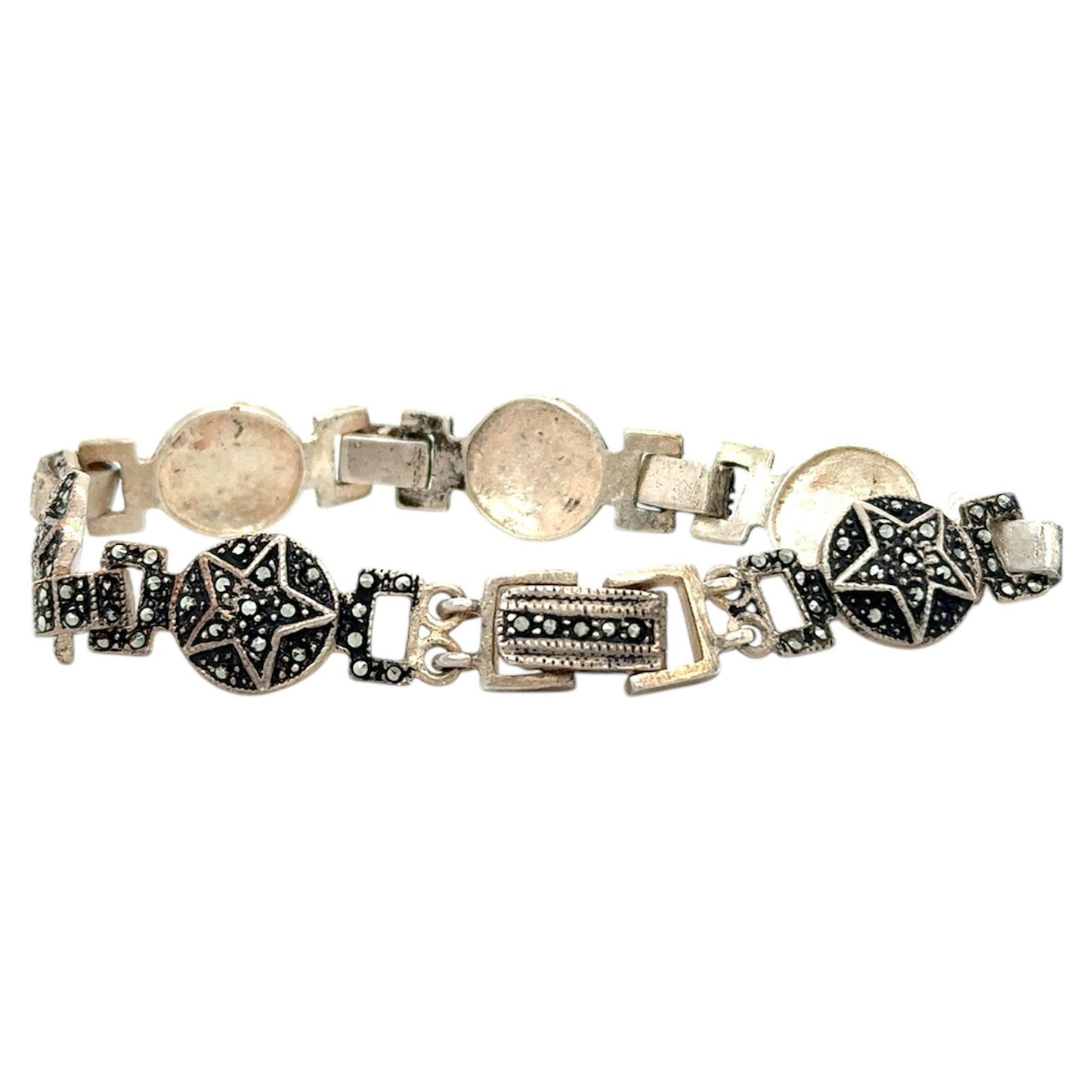 Marcasite Link 7" inch Sterling Silver 925 Bracelet 18.3g