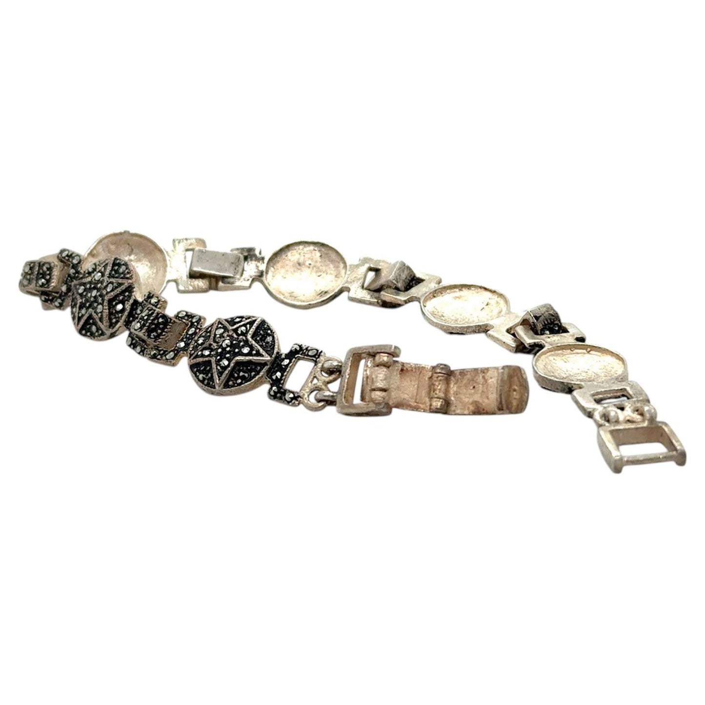 Marcasite Link 7" inch Sterling Silver 925 Bracelet 18.3g