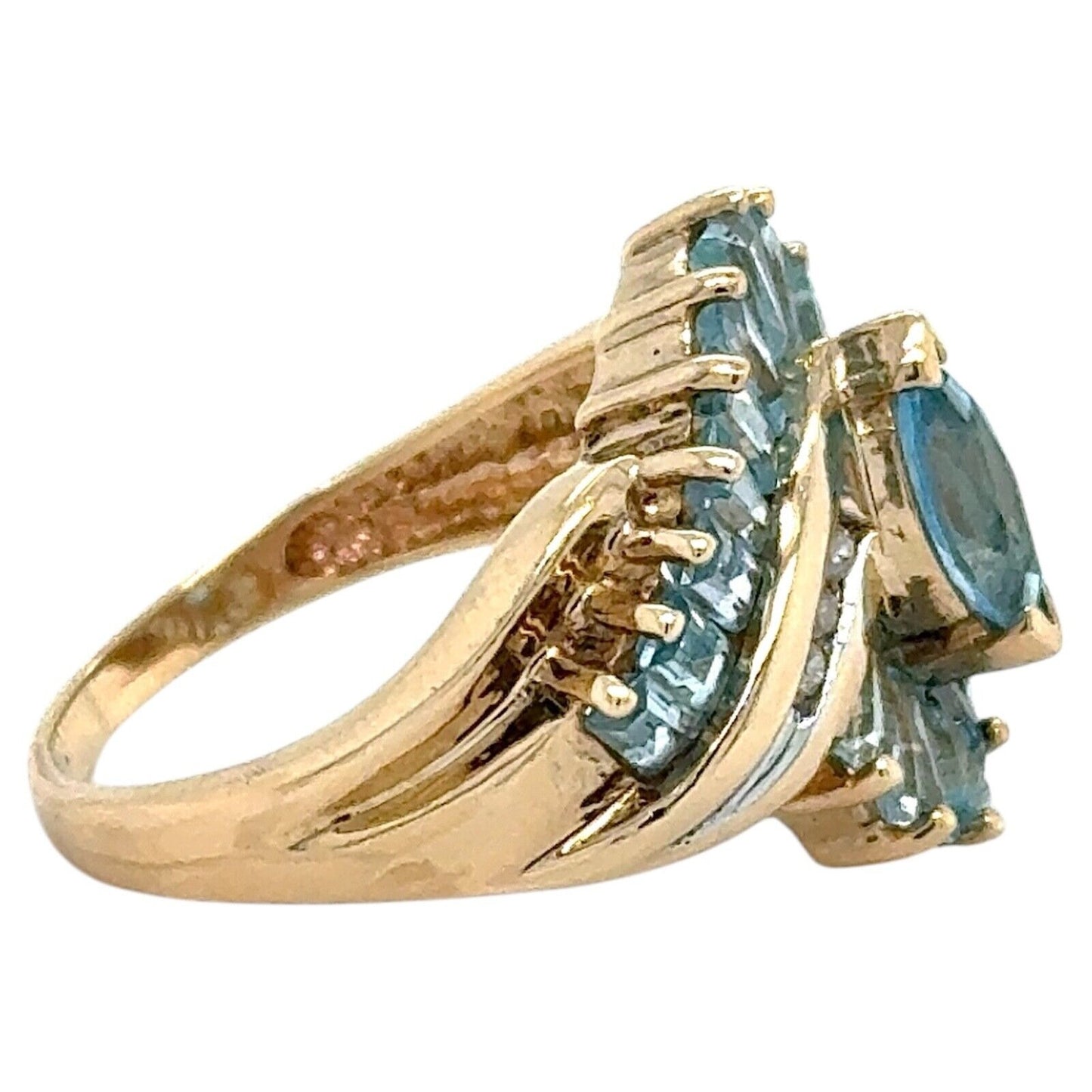 10k Yellow Gold Blue Topaz and Diamond Accented Cocktail Ring 4.7g Size 8