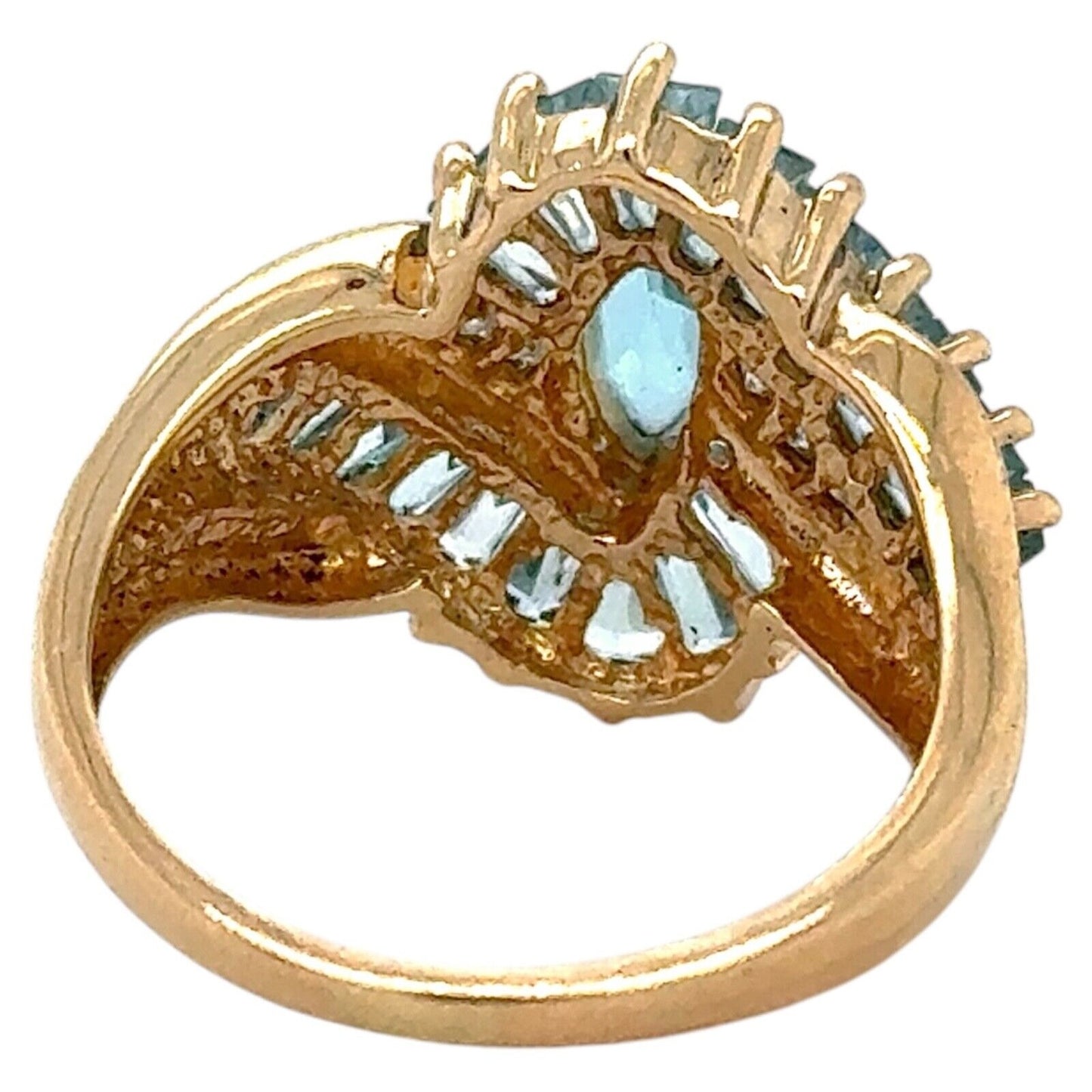 10k Yellow Gold Blue Topaz and Diamond Accented Cocktail Ring 4.7g Size 8