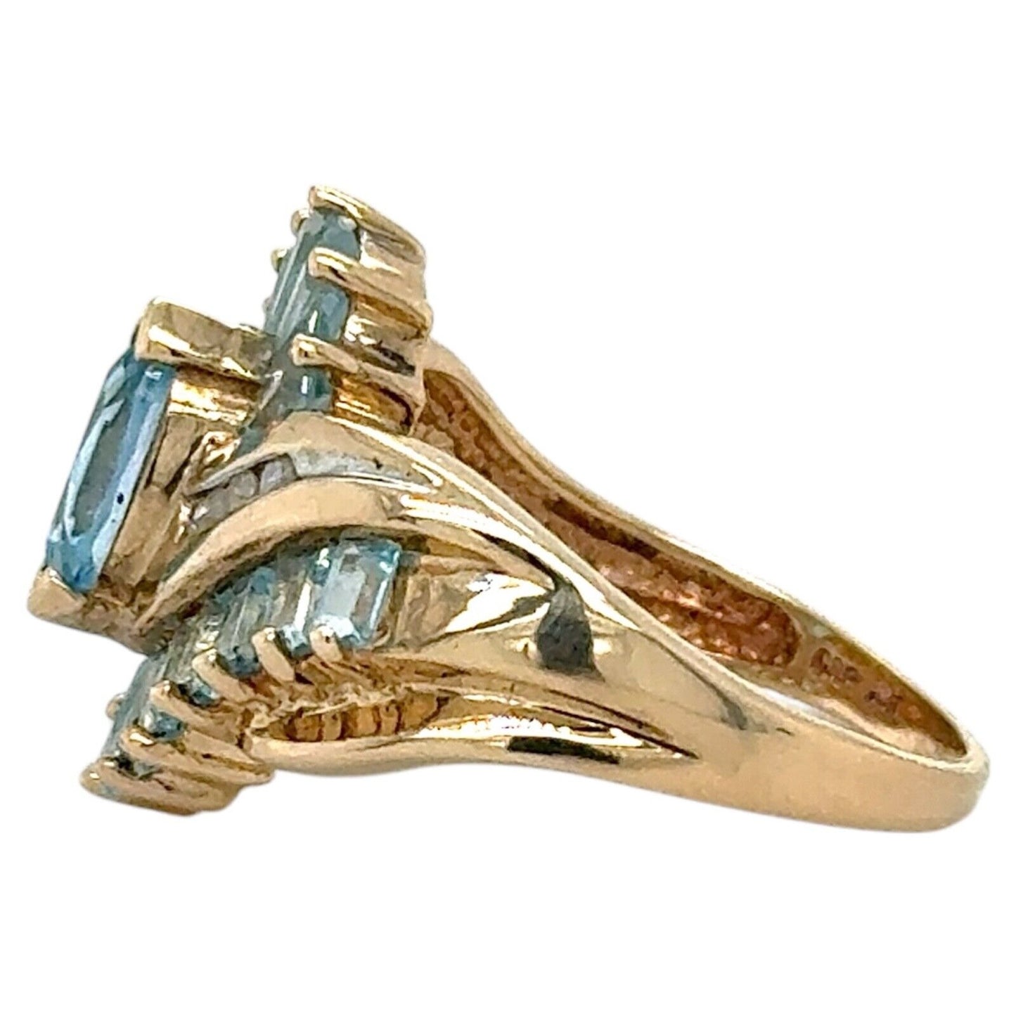 10k Yellow Gold Blue Topaz and Diamond Accented Cocktail Ring 4.7g Size 8