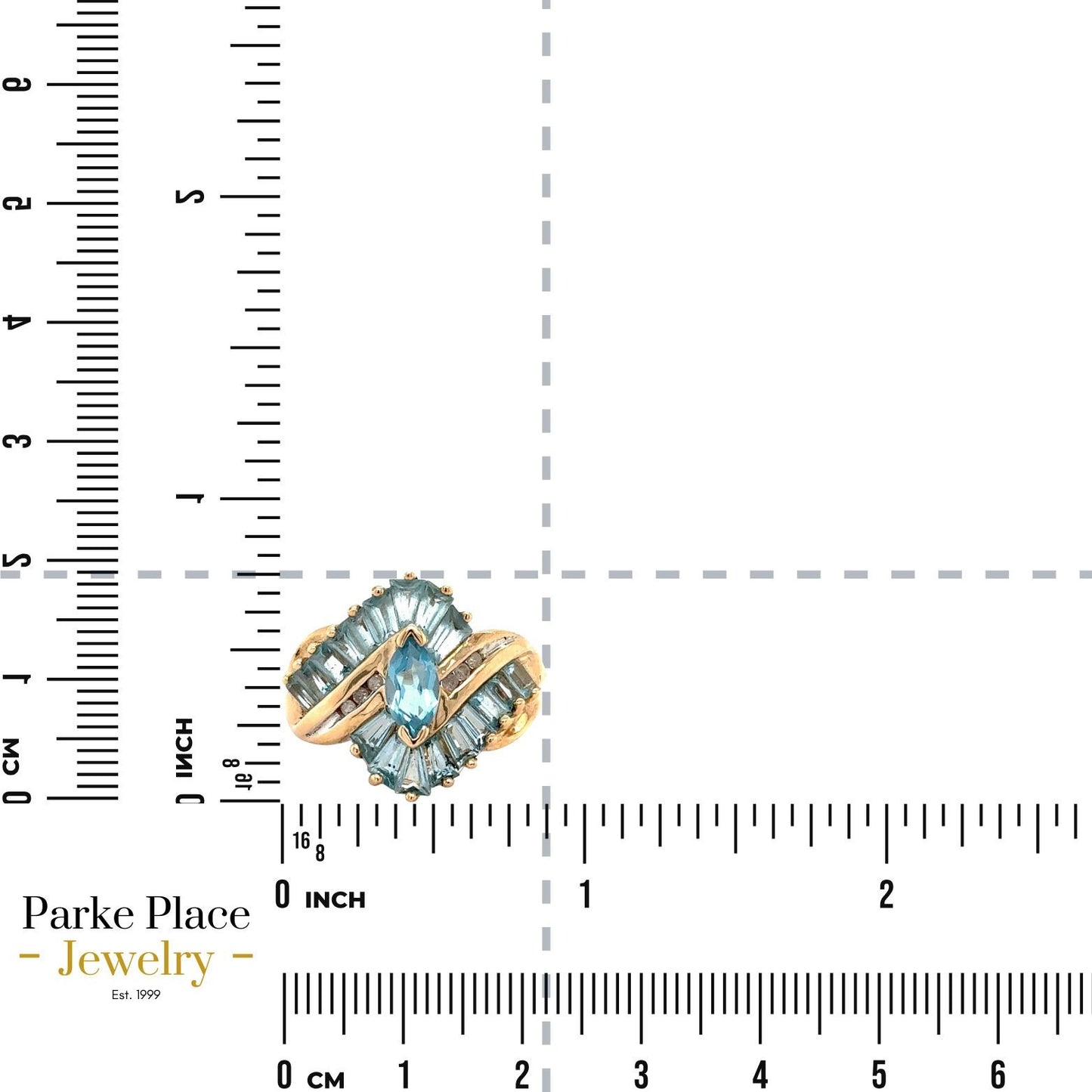 10k Yellow Gold Blue Topaz and Diamond Accented Cocktail Ring 4.7g Size 8
