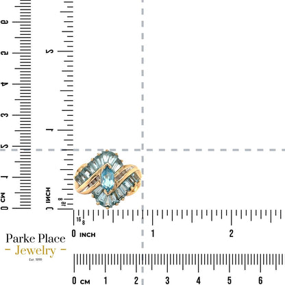 10k Yellow Gold Blue Topaz and Diamond Accented Cocktail Ring 4.7g Size 8