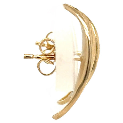 14k Yellow Gold Etched Leaf Huggie Earrings 2.4g