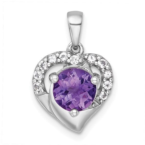 Sterling Silver Amethyst & White Topaz Heart Pendant