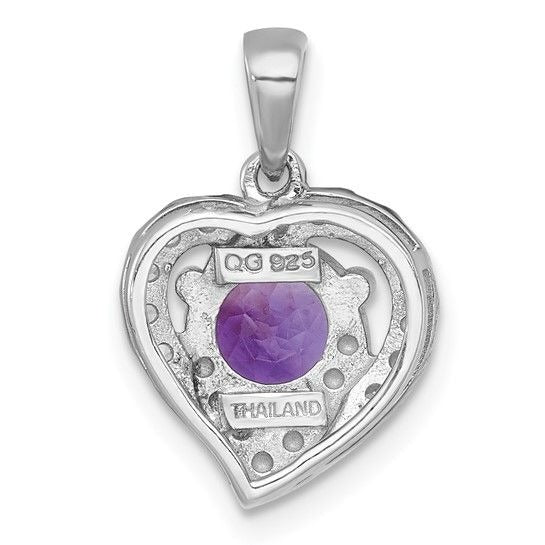 Sterling Silver Amethyst & White Topaz Heart Pendant