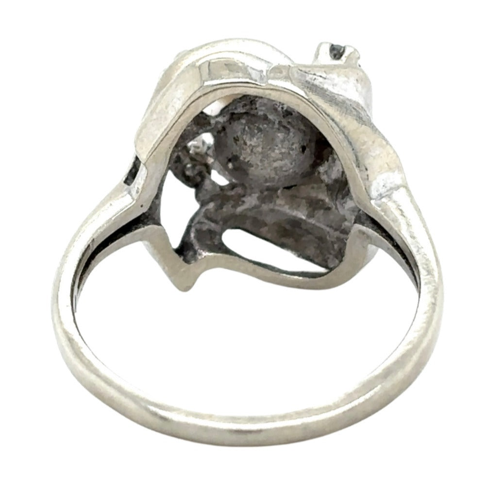 Pearl Solitaire and Diamond Accent 14k White Gold Size 5 Ring 3.9g