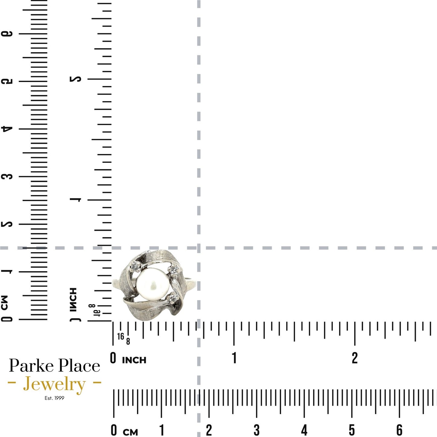 Pearl Solitaire and Diamond Accent 14k White Gold Size 5 Ring 3.9g
