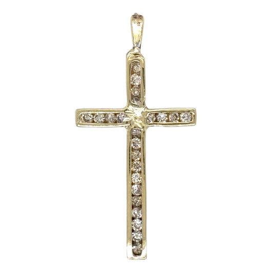 10k Yellow Gold 1/4ctw Diamond Cross Pendant 1.1g