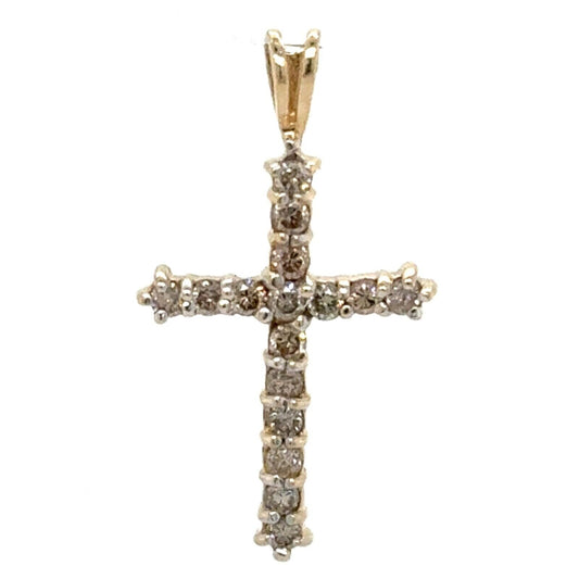 1/3ctw Diamond 10k Yellow Gold Cross Pendant 1.4g