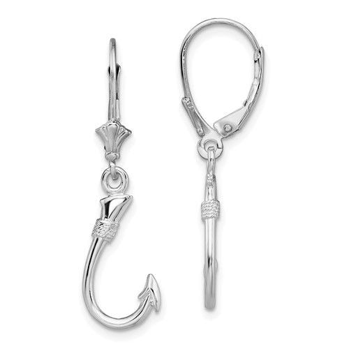 Sterling Silver Rhodium-Plated 3D Fish Hook Leverback Earrings
