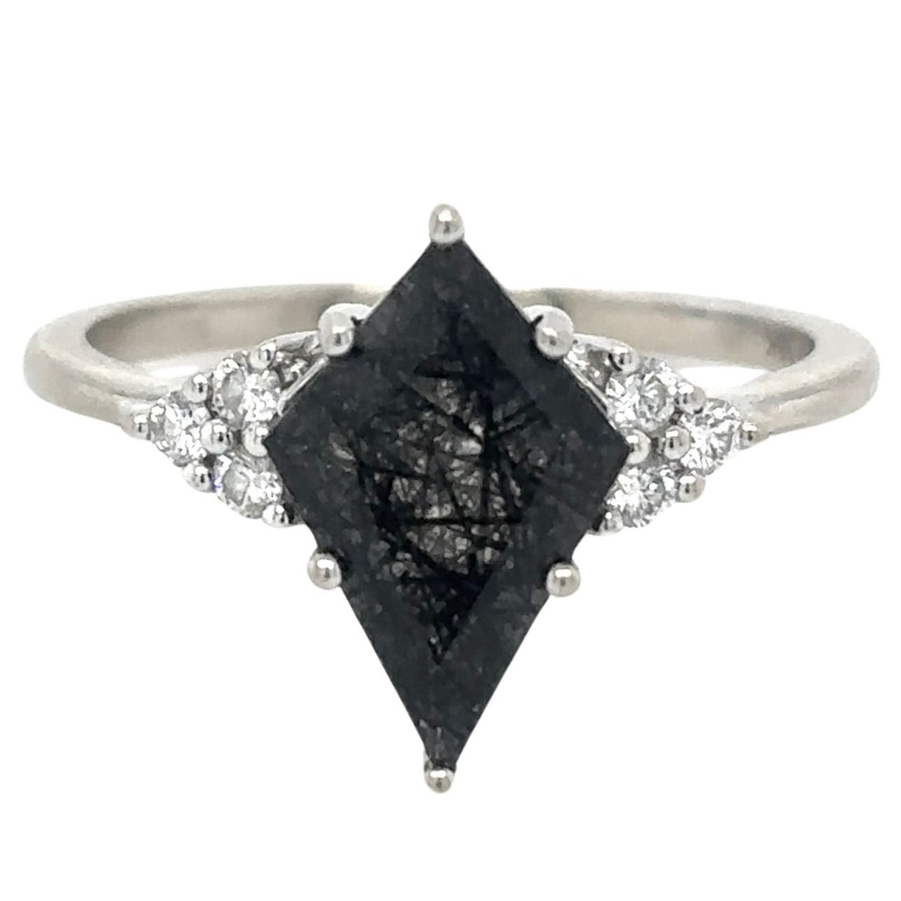 Rutilated Quartz & Diamonds 18k White Gold Ring 2.7g Size 6.5