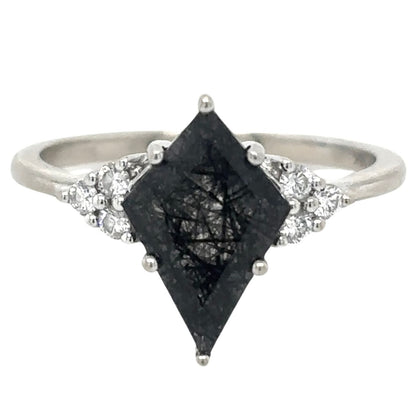 Rutilated Quartz & Diamonds 18k White Gold Ring 2.7g Size 6.5