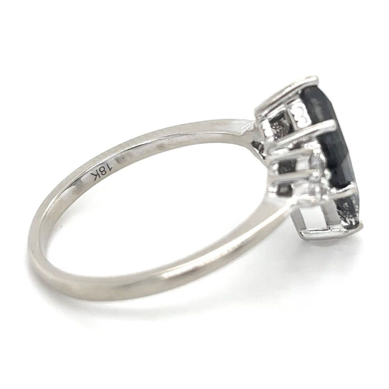 Rutilated Quartz & Diamonds 18k White Gold Ring 2.7g Size 6.5