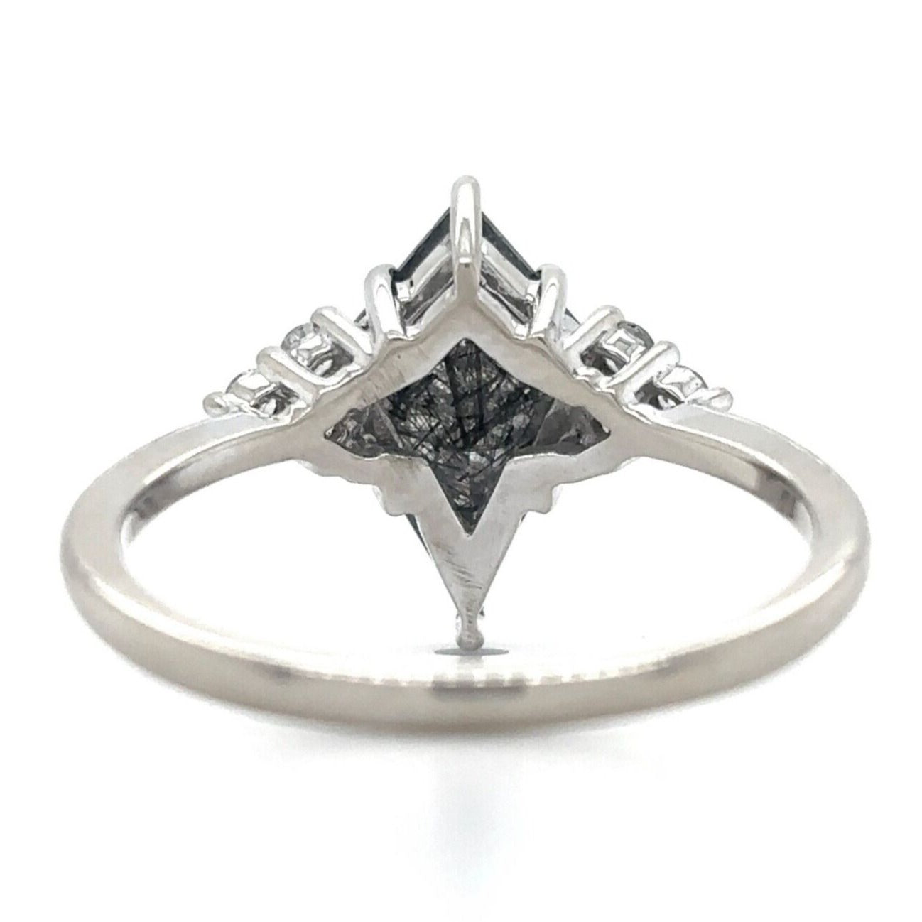 Rutilated Quartz & Diamonds 18k White Gold Ring 2.7g Size 6.5