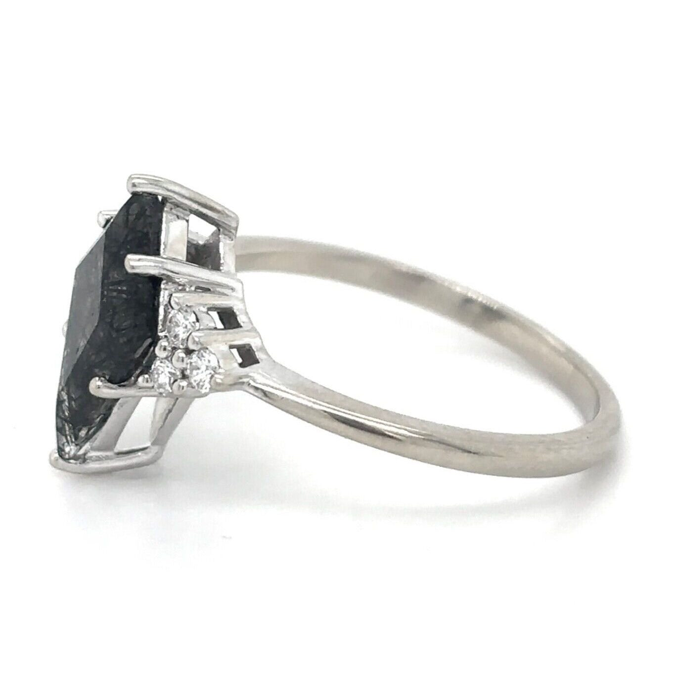 Rutilated Quartz & Diamonds 18k White Gold Ring 2.7g Size 6.5
