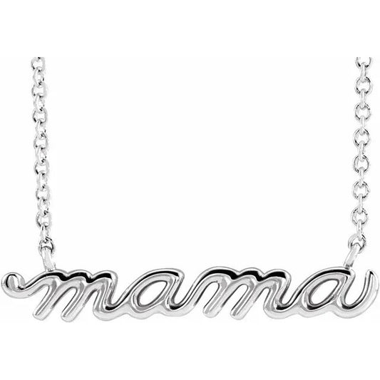 Sterling Silver "Mama" Script Necklace 18" Chain