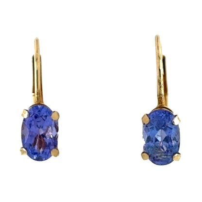 1/2ctw Tanzanite Purple Leverback Earrings 0.9g 14K Yellow Gold