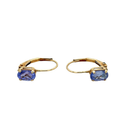 1/2ctw Tanzanite Purple Leverback Earrings 0.9g 14K Yellow Gold